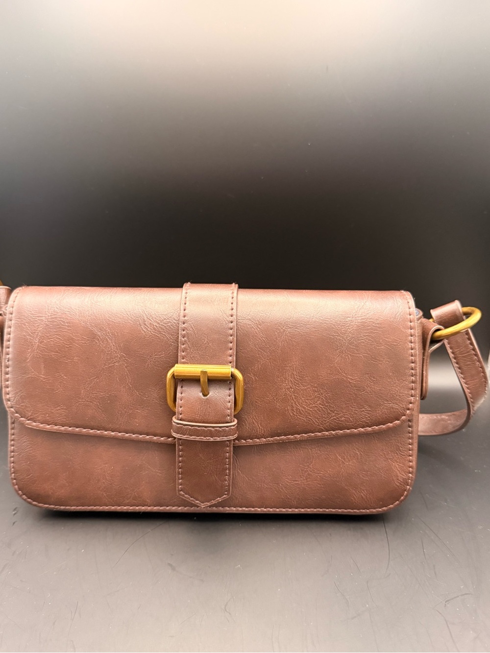 Classic Brown Women's Crossbody Bag with Gold Buckle